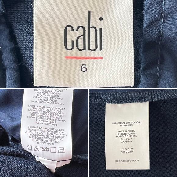 Cabi Size 6 Easy Cropped Pants Wide Leg High Rise 5177 Navy Blue - Picture 9 of 9